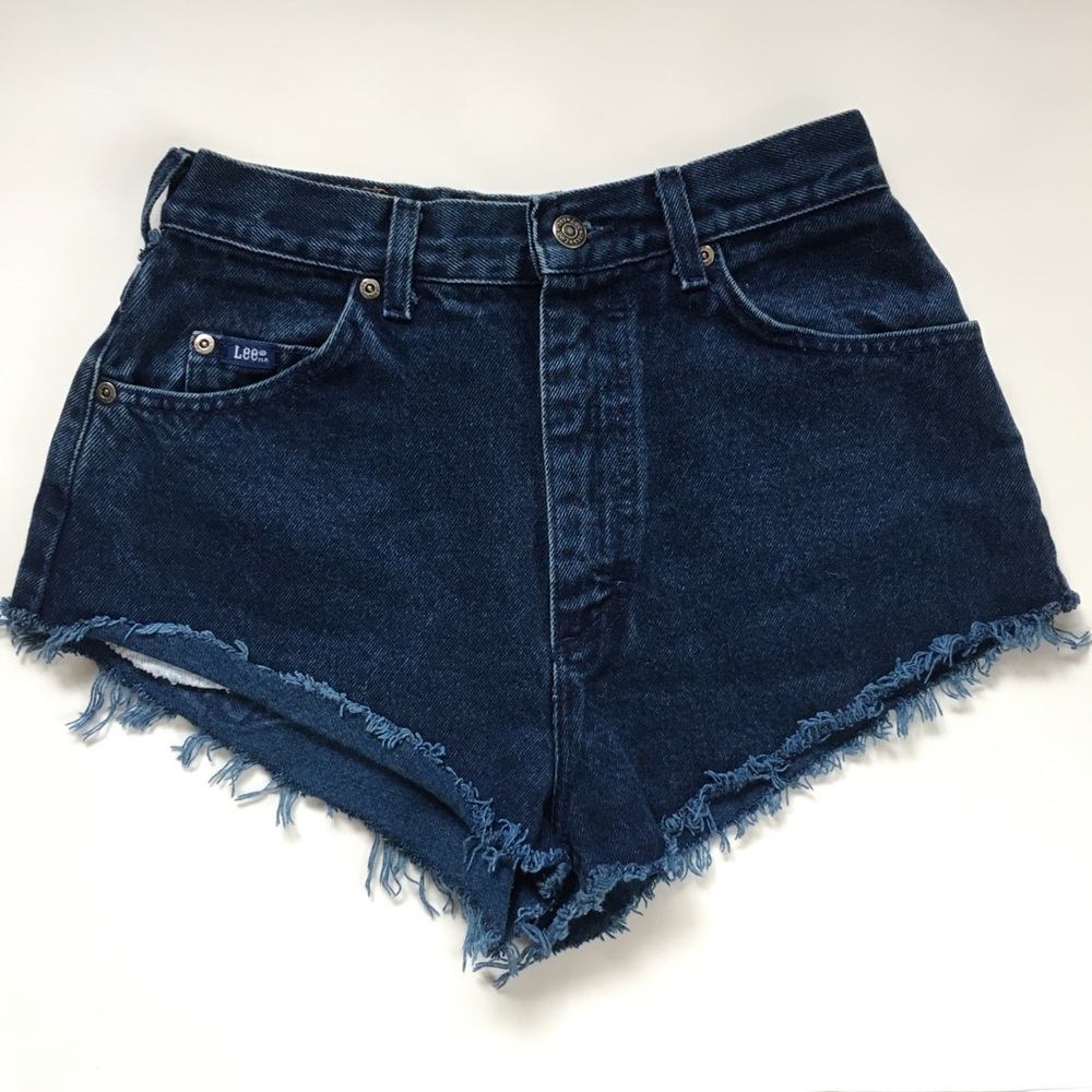 Vintage Lee High Waist riveted jean shorts blue 6 - Picture 3 of 8